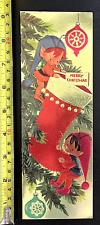 Vintage Christmas Tree Elves Stocking Embossed Foiled Metallic Greeting Card MCM picture