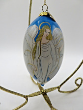 Pier 1 Li Bien Reverse Painted Blue White Angel Long Glass Ornament w Dove 2016 picture