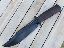CUSTOM HANDMADE CARBON STEEL COATED HUNTING BOWIE KNIFE LEATHER HANDLE+SHEATH picture