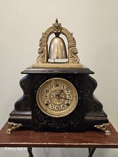 Antique Gilbert Wood Mantle Clock With Brass Bell picture