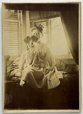 Original Antique  Photo Brittany Spaniel Dog and Girl Victorian era Cabinet Card picture