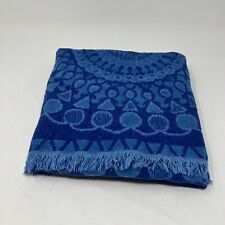Vintage Tastemaker Bath Towel MCM Mod Blue Geometric Fringe Cotton USA 39”x25” picture