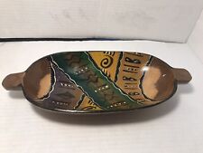 Wooden Carved Painted Oblong Trinket Dish African Vintage picture