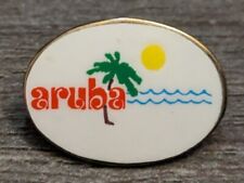 Aruba Palm Tree, Sun & Waves Travel/Souvenir Gold Tone Vintage Lapel Pin picture