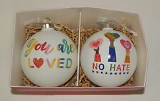Isaac Mizrahi Love Themed Rainbow Pride Glass Christmas Ornaments picture