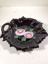 Vintage Glazed Pottery Floral Leaf Dish 8-1/2” Occupied Japan picture