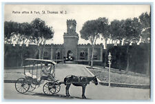 c1910 Police Office & Fort St. Thomas W.I. Horse Carriage Antique Postcard picture