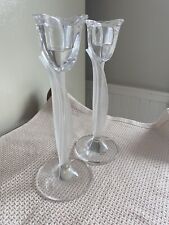 Vintage Pair Of Aria Tulip Frosted Leaf Crystal Candle Stick Holders, Beautiful picture