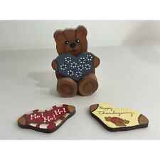 Wooden Handmade Rustic Bear Hand Painted Reversible Holiday Heart Signs  picture