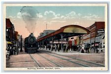 c1950's Railroad Station Depot Passengers Train Smokestacks Meriden CT Postcard picture