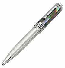 Xezo Handcrafted Maestro 925 Black Mother of Pearl and Silver Ballpoint Pen. picture