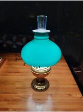 1886 Antique Rochester oil kerosene Lamp green glass shade student electrified picture