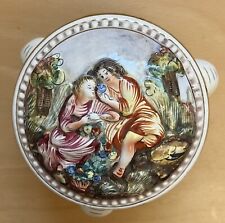 Antique Capodimonte Trinket Dish Round w Lovers Made In Italy 113/1366 EUC RARE picture