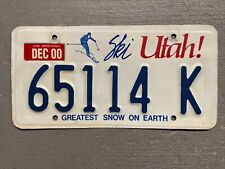 VINTAGE UTAH LICENSE PLATE  SKI UTAH ⛷️ 65114-K DECEMBER 2000 STICKER COOL😎 picture
