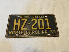 Rare 1959 NC North Carolina Drive Safely License Plate Tag HZ-201 Black & Yellow picture