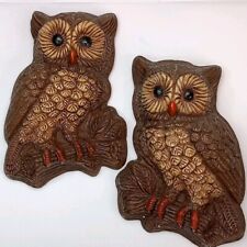 2 VTG '70's Wall Hanging Painted Hard  Foam Owls-7.5