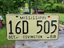 Vintage  1968 MISSISSIPPI Covington County  License Plate . # 16D-505 picture
