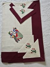 Vintage Mexican Southwest Linen Tablecloth Napkins Embroidered Squqre picture
