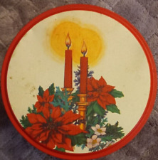 Vintage Michaels Christmas Tin with Candles and Poinsettias 5.25