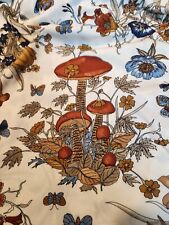 VTG 70s Silky Mushroom Butterfly Floral polyester Fabric 54