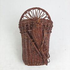 Wicker Wall Pocket Basket w/ Bird Woven on Front Flat on Back Vintage picture