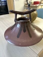 Vintage Studio Pottery Japanese Hand Thrown Drip Glaze Vessel Browns Twig Handle picture