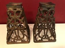 Vintage pair set 2 Brass filigree pyramid candleholder candle stick holder picture
