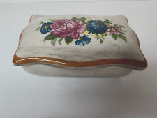 Vintage Ceramic Hand Painted Floral Trinket Box with Lid 4