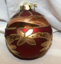 VTG Victorian Deep Red Satin Christmas Ornament Shiny Copper Glitter Floral 4