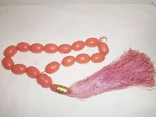 Antique Oversized Prayer Worry Beads Pink Coral Bakelite with Tassel READ picture