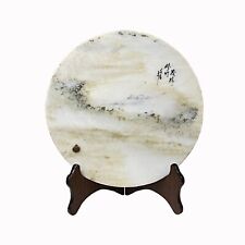Chinese Natural Dream Stone Round White Fengshui Plaque Display ws2259 picture