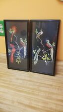 Pair of Vintage Real Feathered Bird Art Hanging Wall Decor Black Frames  picture