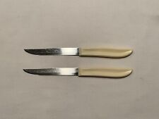Vintage Quickut by Hollow Ground Set 2 Steak Knives w/ Ivory Bakelite Handles picture