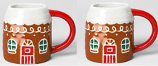 WONDERSHOP NEW 14oz Earthenware Holiday Christmas Gingerbread House Mugs (2pc) picture