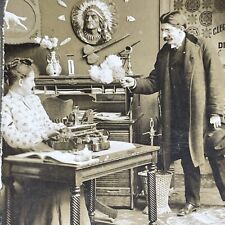Antique 1903 Man Flirts With His Office Secretary Stereoview Photo Card P1807 picture