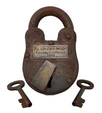 Folsom State Prison Cast Iron 1880 Working Lock W/ Keys Rusty Finish & Brass Tag picture