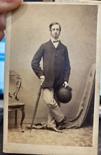 antique cdv photo tall man long face bowler hat umbrella by Huggins of Norwich picture