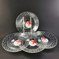 Vintage Arcoroc Snowman Clear Dish Plate Set 4 Round Dishes Made In France VTG picture
