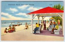 1957 CLEARWATER BEACH FLORIDA RED PAVILION VINTAGE LINEN POSTCARD picture