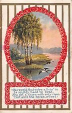 Red Roses Framing Birds Flying Over a Lovely River Scene-1912 Postcard picture