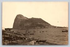 RPPC Rock of Gibraltar Seascape with Boats RARE VINTAGE Postcard picture