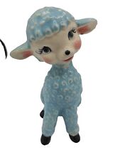 VTG Anthromorphic Lamb Planter Kitsch Big Eyes Blue Ceramic Sitting 7.5