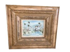 Vintage Wood Frame With Intricate Wood Molding Beach Ocean Scene Print 18” X 20” picture