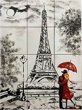  Hand Painted in Spain ceramic, Paris city of love, vintage, retro, red 18x24    picture