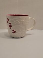2010 Starbucks White Christmas Coffee Mug Cup Embossed Red Holly Berries 16 oz picture