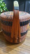 Antique Bamboo Storage Basket Large Chinese Round, Wedding,Rice,Hand Painted picture