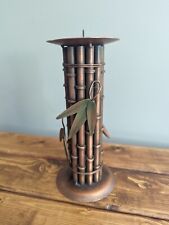 Copper Bamboo Pillar Candle Stand Sheridan Metal Accent Bamboo Leaf Mcm Vintage picture