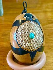 Robert Rivera Signed Mimbres-Style Turtle Gourd Rattle Snakeskin Turquoise Onyx picture