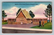 Plymouth MA, Replica First Pilgrim House, Massachusetts Vintage Postcard picture