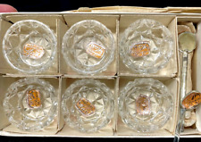 VTG 1960s Bohemia Czechoslovakia GLASS Open Salt Cellars Spoons Boxed Starburst picture